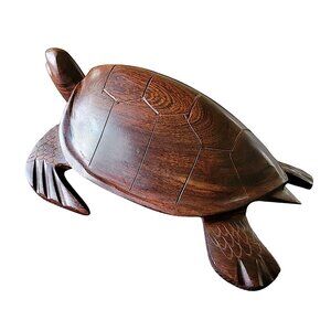 Wooden Turtle Figurine Sculpture Hand Carved